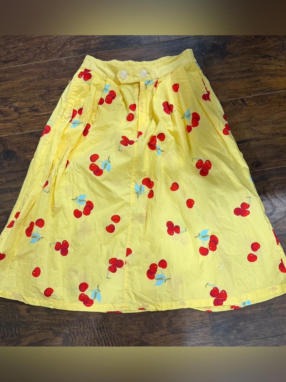 ModCloth A-Line Yellow and Red Cherries Cotton Skirt Size Small - Picture 2 of 7